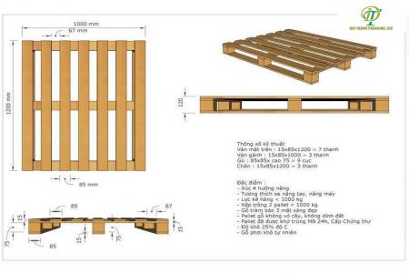 Pallet gỗ xuất khẩu 1000x1200x130mm - Tải 1000kg