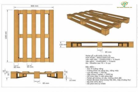 Pallet gỗ xuất khẩu 800x1200x120mm - Tải trọng 700 kg